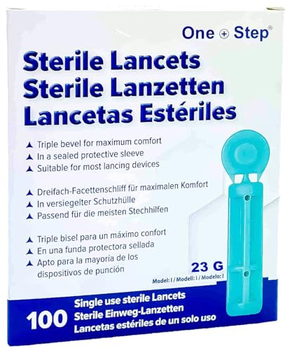 100 x One Step Lanzetten 23 G I Sterile Einweglanzetten I Blutlanzetten I Sicherheitslanzetten für Blutentnahme I Blutzuckermessung I Passend für alle gängigen Stechhilfen