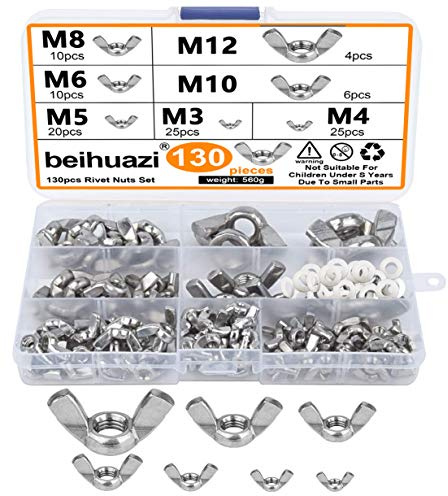 beihuazi® Flügelmutter M3 M4 M5 M6 M8 M10 Flügelmuttern Sortiment Kit für DIY Tools