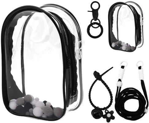 Tinoaly Transparente Figur Vitrine, Puppenschutzhülle Puppenhülle Tragbare PVC Umhängetasche Puppentasche Protector mit Schlüsselanhänger für 15cm Puppenzubehör (Schwarz)