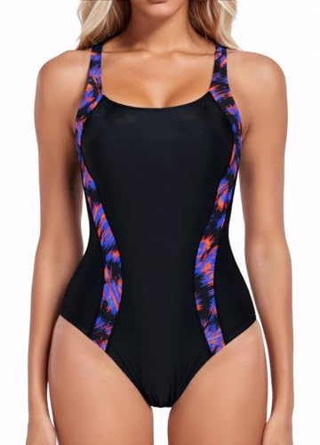 iSLASISIA Badeanzug Damen Sport mit Cups Einteilige Bademode Shape Badeanzug Damen Bauchweg