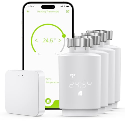 Maxcio Smartes Heizkörperthermostat mit Zigbee Gateway, Thermostat Heizung Kompatibel mit Alexa & Google Home, Smart Life/Tuya, Programmierbar, Fenster-Erkennung, für Max. Energiesparen, 4 Packs