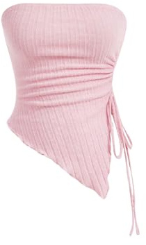 GORGLITTER Damen Tube Tops Trägerloses Top Schulterfrei Sommer Bandeau Top | Y2k Top Damen, Bandeau-Oberteil Mit Asymmetrischem Saum, Top Mit Schlitz, Party Outfit