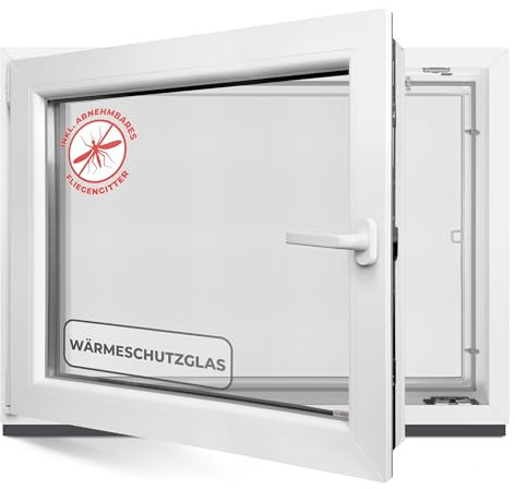 Kellerfenster 70x50 cm 2 fach Verglasung - Alle Größen Kunststofffenster 60mm Profil -Din Links- BxH: 700x500mm Perfekt für Fenster Gartenhaus, Garagenfenster, Hauskeller mit Dreh-Kipp System