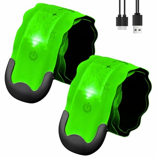 Fitense Led Armband Aufladbar, 2 Stück Reflective Leucht Armbänder Leuchtarmband, USB Lichtband Armband, Leuchtbänder Reflektorband Nacht Sicherheits Licht für Joggen, Laufen, Hundewandern, Radfahren