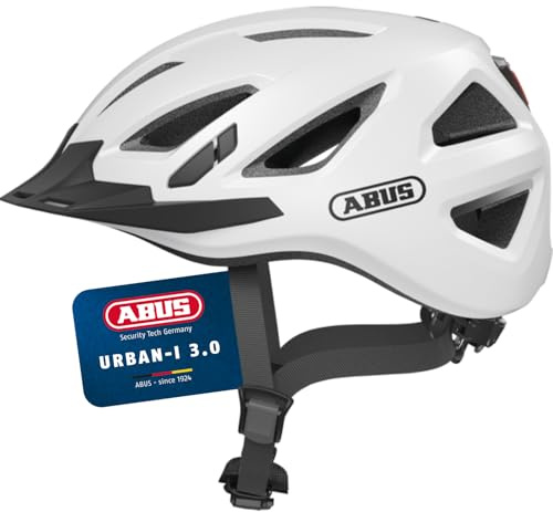 ABUS Stadthelm Urban-I 3.0 - Fahrradhelm mit Rücklicht, Schirm und Magnetverschluss - für Damen und Herren - Weiß, Größe M