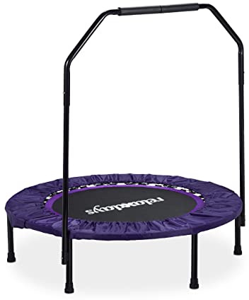 Relaxdays Trampolin faltbar mit Haltestange Indoor H x B x T: 113 x 102 x 102 cm Maximalbelastung: 120 kg schwarz-lila