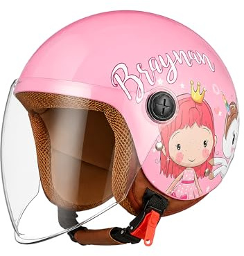 Kinder Motorradhelm Roller Helm jethelm mit Sonnenblende, Mädchen Rollerhelm Junge Mofa Helm, Schnellverschluss Tasche, 48-55cm, für 5 - 12 Jahre Kid, Rosa