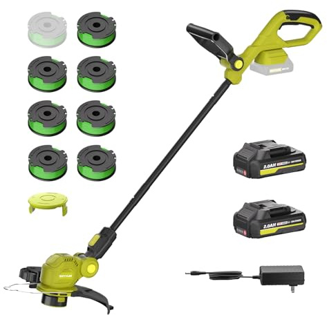 Akku Rasentrimmer,Elektro Rasentrimmer mit 2 X 2.0Ah Akkus und Ladegerätn,Schnittbreite 300mm Freischneider mit TIPP-Automatik Fadennachführung 8Fadenspulen,Trimmer Gartenkantenfräser für Garten, Hof