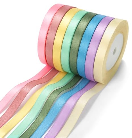 KICNIC Satinband Bunt, 8 Makkaronfarbe, 10mm Breit (22 m) | Geschenkband, Schleifenband zum Basteln, Seidenband, Satin Ribbon, Hochzeit, Maibaum, Autoschmuck, Tischdeko & DIY