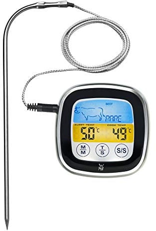 WMF BBQ Digitales Thermometer, Fleischthermometer, Thermometer Küche, Bratenthermometer, Grillthermometer mit 5 Garstufen, LED-Touchdisplay, Timer, Magnethalterung