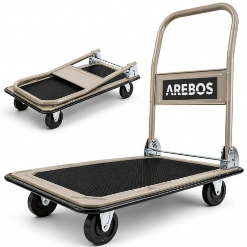 Arebos Plattformwagen Transportwagen Lagerwagen klappbar | 150kg Tragkraft | Lastenwagen | Transporthilfe mit Lenkrollen | Antirutschbeschichtung | Kantenschutz 360° Lenkrollen Paketwagen Klappwagen