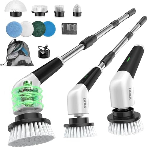 YKYI Elektrischer Reinigungsbürste,Spin Scrubber mit 8 Austauschbaren Bürstenköpfen,IPX7 wasserdichter,Schrubber für Badezimmer,Boden,Küche
