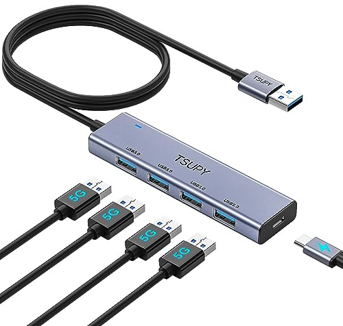 USB Hub 3.0, TSUPY USB 3.0 Hub Aluminium 120cm Verlängerungskabel mit 4 * 5Gbps Port, USB Splitter Port Verteiler für MacBook, iMac, Surface Pro, XPS, Notebook PC und mehr