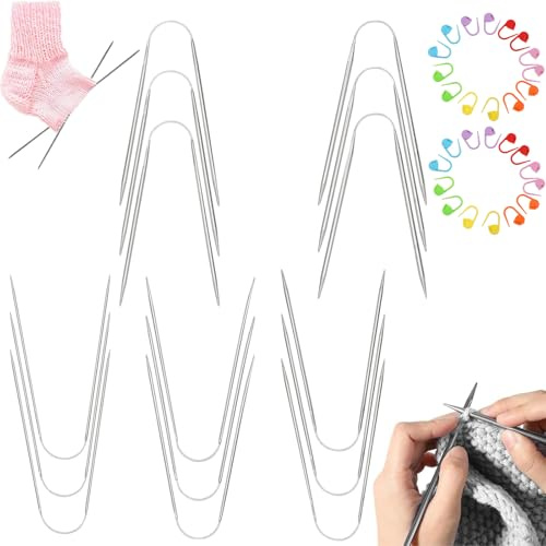 15 Stück Rundstricknadeln Set, Stricknadeln für socken, crasy trio Stricknadeln rundstricknadel, Crasy trio, mit 30 Fixierstifte, für Pullover schals Hut Ärmel