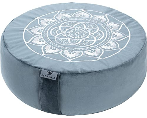 Florensi Meditationskissen - Komfortables Bodenkissen - Traditionelles tibetisches Meditationskissen mit schönem Samtbezug - großes Sitzkissen
