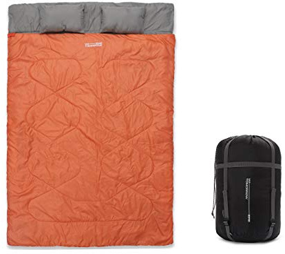 Lumaland Where Tomorrow Doppelschlafsack 190 x 150 cm - 2-Personen Schlafsack, Deckenschlafsack, Hüttenschlafsack - wasserabweisend, atmungsaktiv, 300 g/m² - für Reisen, Camping, Outdoor - Orange
