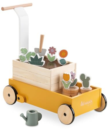 hauck Learn to Walk Plants – Lauflernwagen aus Holz für Babys ab 12 Monaten mit Gärtner-Zubehör, Bremssystem, Pflanzbox & Stauraum, FSC® Zertifiziert, Laufhilfe & Rollenspiel für Haus und Garten