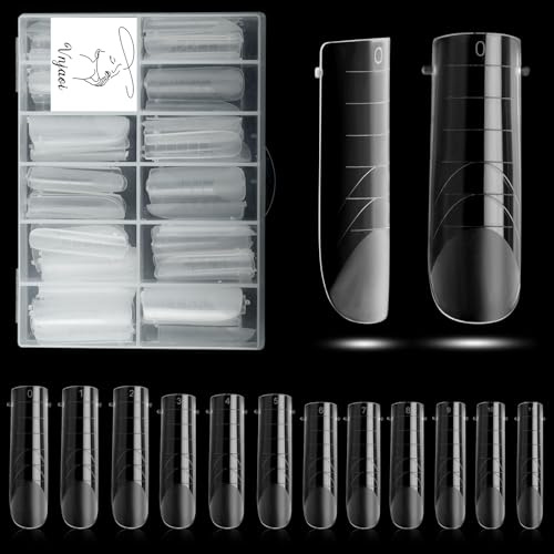 Vnjaoi 120 Stück Poly Verlängerung Gel Dual-Nagelformen Nagelverlängerung mit Skala Sarg-Nagelbauer für Gel Maniküre Nagelkunst Design Salon DIY zu Hause (quadratischer Kopf, mattiert)