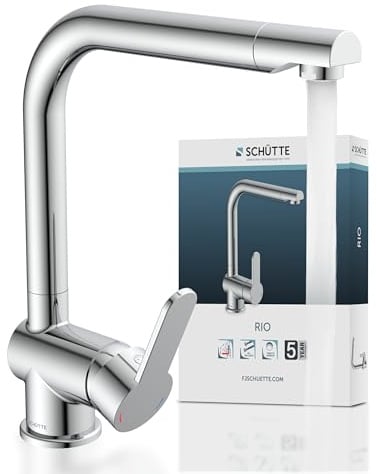 SCHÜTTE 79816 RIO 360° schwenkbare Küchenarmatur, Spültisch Armatur mit hohem Auslauf Küche, Einhebelmischer Einzelspüle Doppelspüle Mischbatterie für die Spüle, Wasserhahn Chrom