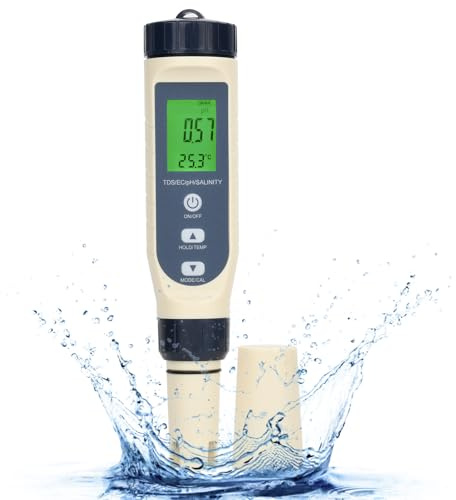 PH Messgerät Wasser, Aideepen PH/EC/TDS/Salzgehalt/Thermometer 5-in-1 pH Wert Messgerät mit Automatischer Temperatur Kompensations, Hochpräziser PH Tester für Trinkwasser, Hydrokultur, Pool, Spa