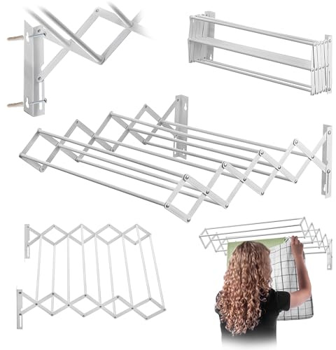 KADAX Wandwäschetrockner 60cm, 8m Trockenfläche, Wäscheständer für Wandmontage, Ausziehbarer, platzsparender Trockner für Handtücher, Klappbare trockenleine mit 6 Sprossen