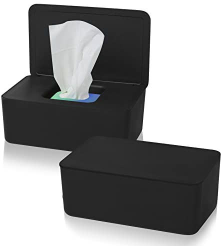 2 Stück Feuchttuch Box Feuchttücher Box Baby, Toilettenpapier Box Serviettenbox mit Deckel Feuchtes Toilettenpapier Aufbewahrungsbox, Kunststoff Tissue Serviettenbox für Zuhause, Büro - Schwarz
