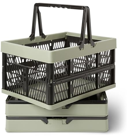 Amazon Basics Zusammenklappbare Einkaufs-/Aufbewahrungskörbe mit Griffen, 25L, 3er-Pack