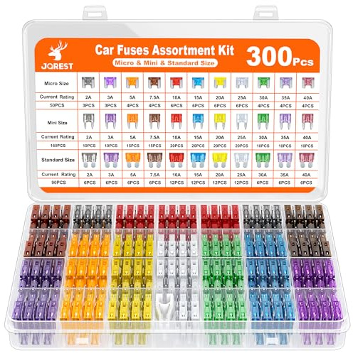 JOREST 300Pcs Kfz Sicherung Set, 160 Mini Flachsicherungen + 90 Standard Sicherungen + 50 Micro Sicherungen +1 Sicherungszieher - für PKW/Wohnmobil/LKW (2Ampere 3A 5A 7.5A 10A 15A 20A 25A 30A 35A 40A)
