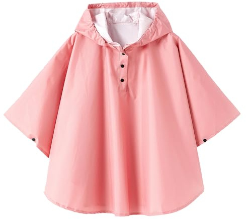 QIKADO Regenponcho Kinder Wasserdicht mit Kapuze für Jungs & Mädchen Dunkelpink M/3-5 jahre