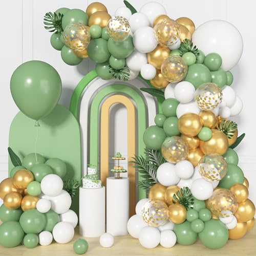Luftballons Grün 134 Stück Ballons Girlande Grün Salbeigrün Weisse Gold Geburtstag Luftballon für Baby Shower Hochzeit Party Geburtstagsdeko