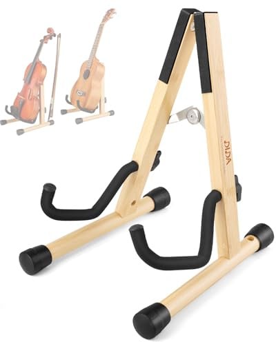 DIDA Gitarrenständer, A-Rahmenständer aus Holz für Akustikgitarre, Violine, Ukulele, E-Gitarre, Bass und Cello mit rutschfester Polsterung für Zuhause und Reisen (Bambus, Ukulele und Violine)