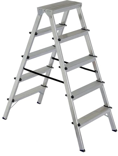 Fortena Haushaltsleiter Doppelleiter 2x5 Stufen Aluminium 120 kg Belastung
