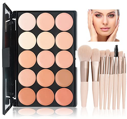 WishesMar Concealer Palette Color Corrector Augenringe fit You Make Up Camouflage Concealer 15 Shades Farbe mit 8 Stöcke Make-up Pinsel für Tägliche und Professional Make up #B
