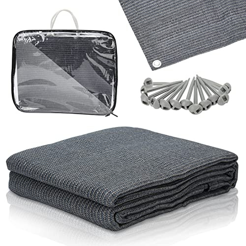 Ansobea Vorzeltteppich hochwertiger Camping Teppich 400x600cm,Zeltteppich Zeltunterlage bläulich-grau,Outdoor Campingmatte mit 12 Löchern, 13 Heringe und Tragetasche，Wohnwagen-Teppich, C-1-HG7136-OD