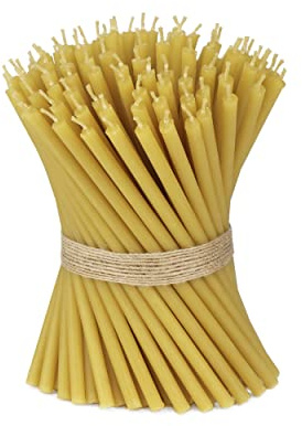 NKlaus 400g. Bienenwachs Altarkerzen Kirchenqualität dünne Kerzen Ritualkerzen - Bienenwachskerzen Gelb (ca. 100 Stück) 36261