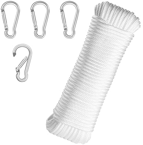 Dantolo 20M Fahnenmast Zubehör Seile,Nylon Flaggenseil für Haus Außenbereich,Fahnenmast Seil Wetterfest mit 4 Karabinerhaken (Weiß)