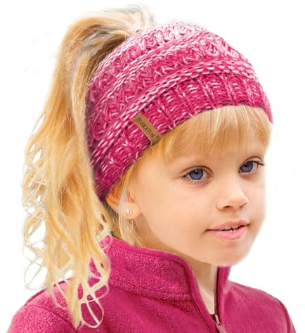 TOSKATOK Thermo-Mütze für Mädchen, mit Teddy-Fleece gefüttert, Pferdeschwanz-Mütze, Einheitsgröße