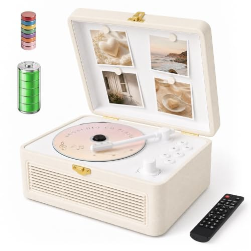 Kegaudio Radio mit CD Player Tragbar mit Bluetooth Retro-Design Weiß | Tragbarer CD-Player mit Lautsprecher, Fernbedienung Unterstützt USB/AUX-Wiedergabe Kopfhöreranschluss
