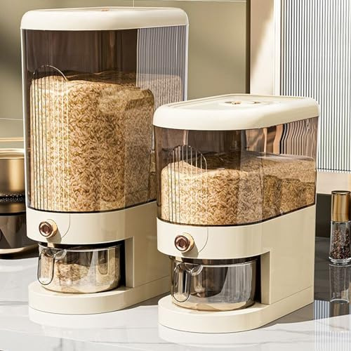 Peaoop 10.0 kg Reisspender, Großer Getreidebehälter Aufbewahrung mit Deckel Messzylinder Haushalt Müsli Spender Eimer für Küche Sojabohnen Mais (10.0 kg)