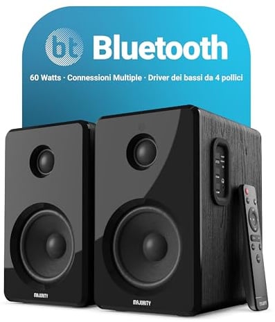 MAJORITY D40 Bluetooth Lautsprecher Boxen | 60W 2.0 Aktivlautsprecher | Studio Monitor mit 4"-Treiber | Regallautsprecher für HiFi Stereo mit Optischer, USB- und AUX-Eingang | Fernbedienung