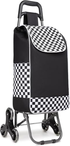Kono Einkaufstrolley Einkaufswagen Stabiler Trolley Einkaufstrolley Klappbar 2 in 1 Abnehmbar Tasche mit 3 Geräuschlos Räder (Schwarz)