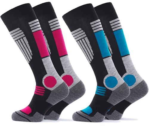 Occulto 2 Paar DAMEN SKISOCKEN mit POLSTERUNG in verschiedenen Farben, THERMO WINTERSOCKEN für SKI und SNOWBOARD