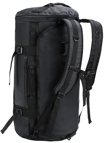 MIER Reisetasche große Sporttasche Wasserabweisend Sportrucksack mit Schuhfach umwandelbar in Rucksack, Schwarz, 45L