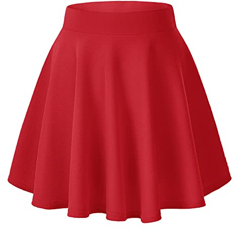 Damen Casual A Linie Hoch Taille Mini Rock Elegante Pull On Elastische Skater Kurz Röcke(XS, Rot)