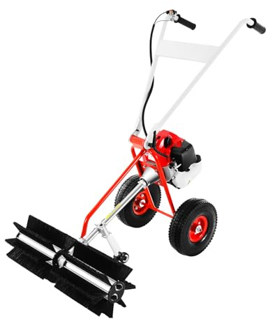 2-Takt Benzin Kehrmaschine, 1,7ps 43ccm Manuell Kehrmaschine Motorbesen Handkehrmaschine Schneeschieber Schneefräse, 1250w Unkraut Entferner WildkrautbüRste für Gehweg Gras Schnee Reinigung Rasen