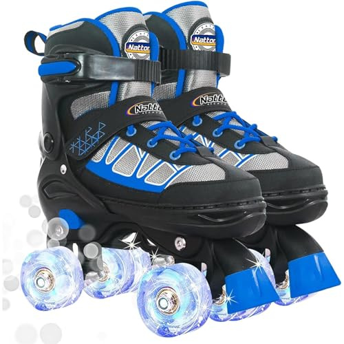 Nattork Kinder Rollschuhe für Jungen, Blaue Verstellbare Rollschuhe für Größere im Alter von 7, 8, 9 und 10 Jahren für Anfänger Im Outdoor-Sport, das Beste Geburtstagsgeschenk für Kinder