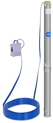 Hillvert Brunnenpumpe 230 V 10800 L/h 2200 W Edelstahl Fördertiefe: 96 m mit Rückschlagventil, 20 m Kabel und Schaltkasten mit Überstromschutzschalter Tiefbrunnenpumpe Tauchpumpe Rohrpumpe