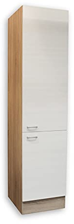 ANDY Moderner Vorratsschrank Küche in Eiche Sonoma Optik, Weiß matt - Geräumiger Küchenschrank mit viel Stauraum - 50 x 211 x 56 cm (B/H/T)