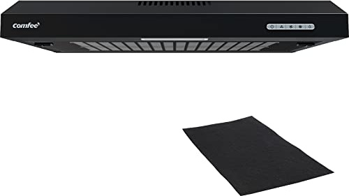COMFEE' CHU 3.6F17BB 60cm Unterbauhauben Dunstabzugshaube Unterbau mit Edelstahl, abnehmbarem Aluminiumfilter, 200m³/h Luftstrom, 3 Stufen, 1 LED-Licht, Schwarz