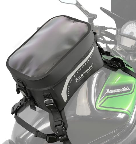 WILD HEART Komplett wasserdichter Motorradtankrucksack Universal Motorradtasche Großes Fassungsvermögen 8l für Motorradfahren (Transparente Abdeckung Schwarz)